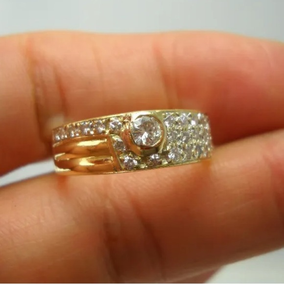 18K YELLOW SOLID GOLD UNISEX DIAMOND BAND RING - Picture 2 of 6